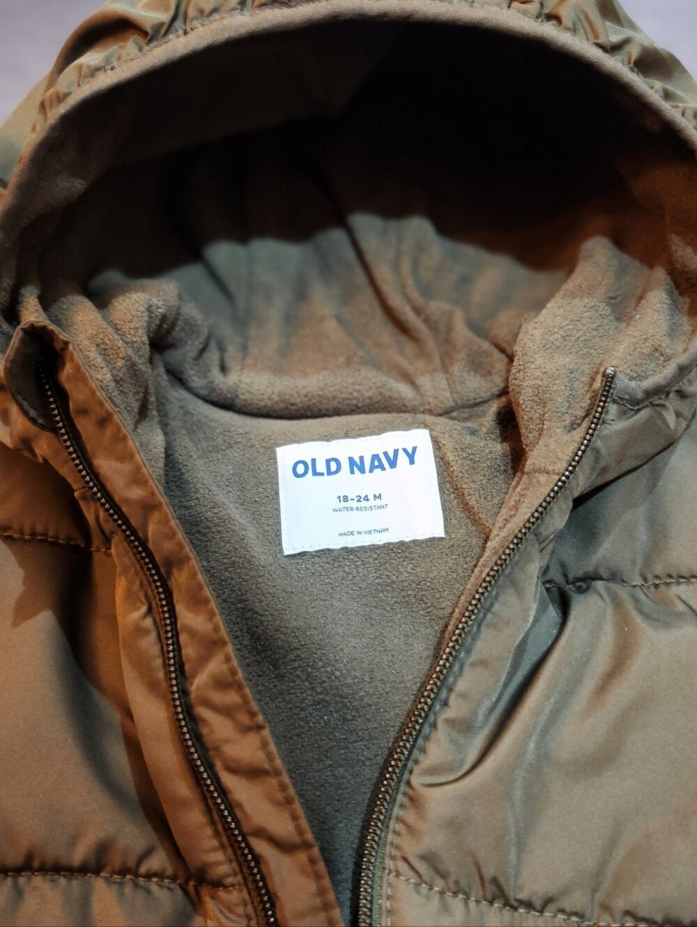 Old Navy Olive Green Puffer One-Piece Snowsuit With Fleece Lining for Kids - Picture 2 of 2